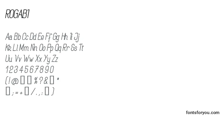 A fonte ROGABI   (138983) – alfabeto, números, caracteres especiais