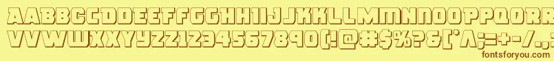 フォントroguehero3d – 茶色の文字が黄色の背景にあります。