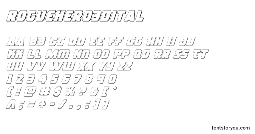 A fonte Roguehero3dital (138994) – alfabeto, números, caracteres especiais