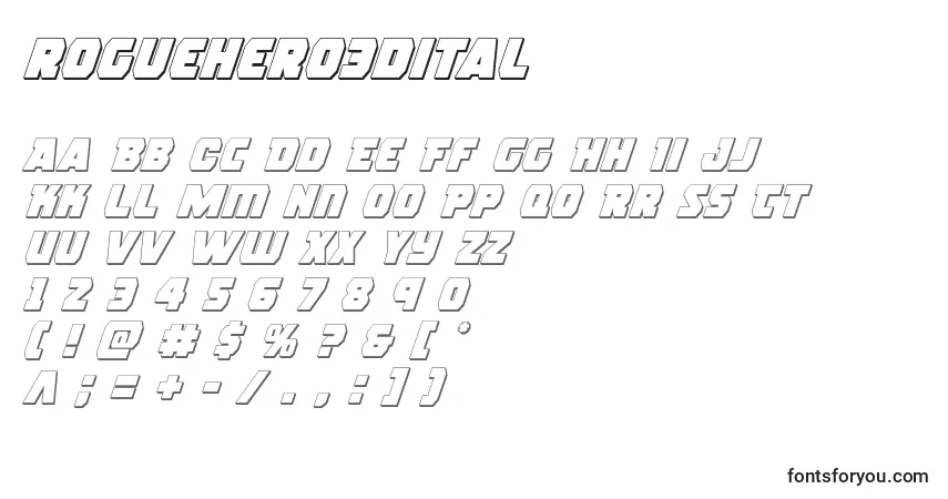 A fonte Roguehero3dital (138995) – alfabeto, números, caracteres especiais