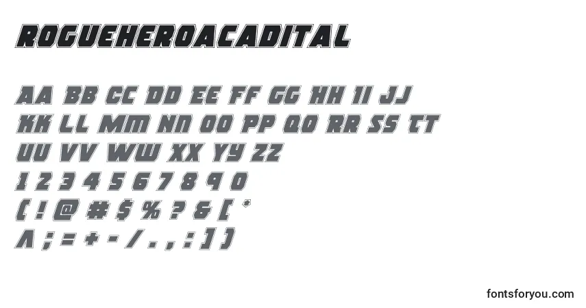 Rogueheroacadital (138998)-fontti – aakkoset, numerot, erikoismerkit