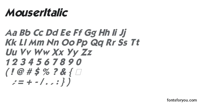 characters of mouseritalic font, letter of mouseritalic font, alphabet of  mouseritalic font