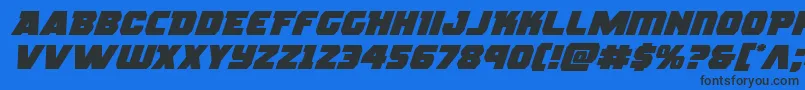 rogueheroexpandital-Schriftart – Schwarze Schriften auf blauem Hintergrund