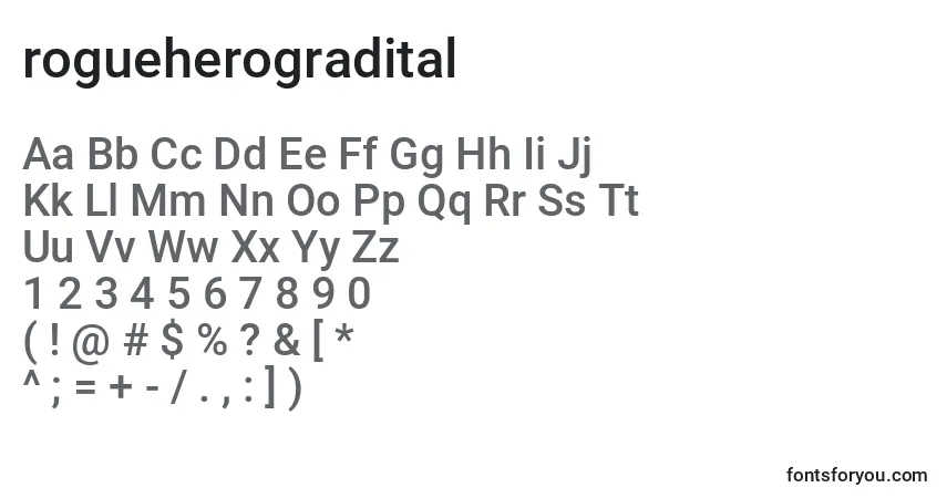 A fonte Rogueherogradital (139011) – alfabeto, números, caracteres especiais