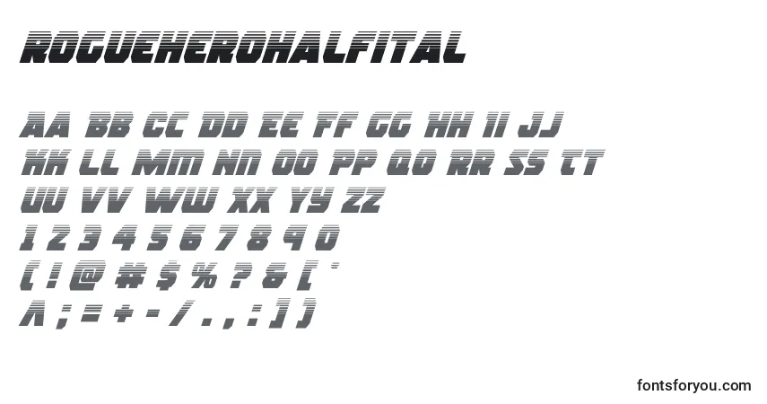 Шрифт Rogueherohalfital (139014) – алфавит, цифры, специальные символы