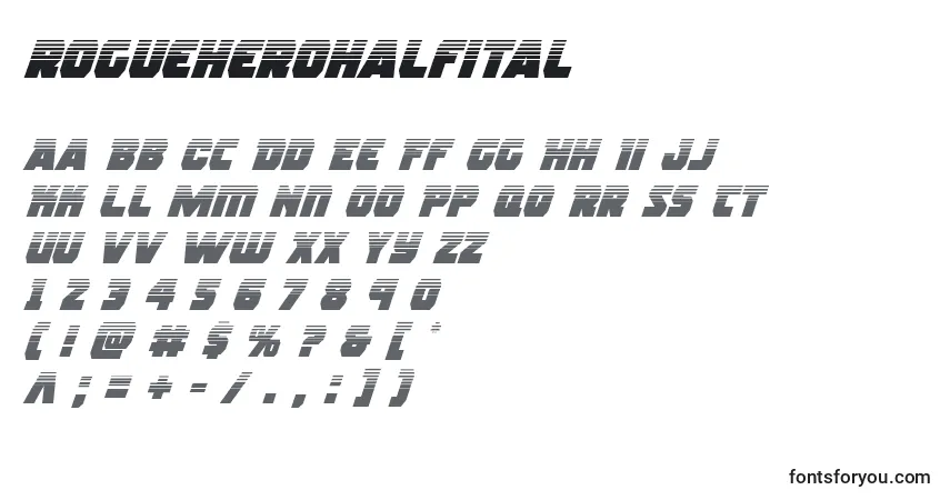 Шрифт Rogueherohalfital (139015) – алфавит, цифры, специальные символы