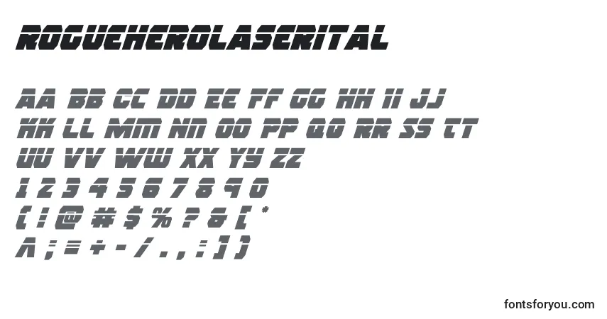 A fonte Rogueherolaserital (139020) – alfabeto, números, caracteres especiais