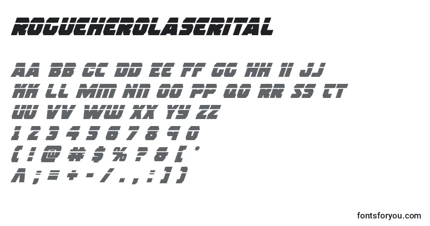 A fonte Rogueherolaserital (139021) – alfabeto, números, caracteres especiais