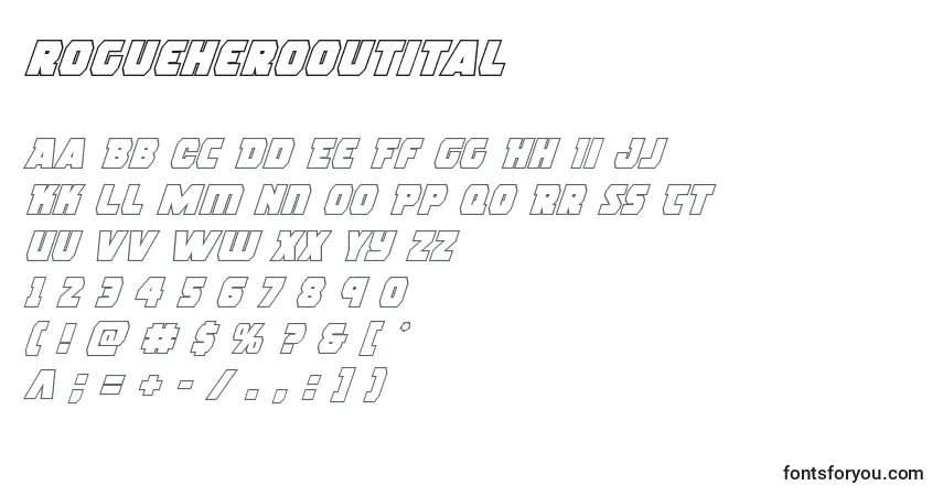 A fonte Rogueherooutital (139027) – alfabeto, números, caracteres especiais