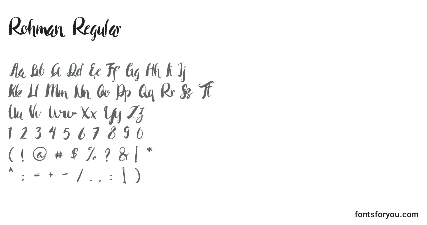 Czcionka Rohman Regular – alfabet, cyfry, specjalne znaki