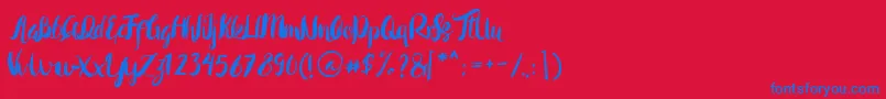 Fonte Rohman Regular – fontes azuis em um fundo vermelho