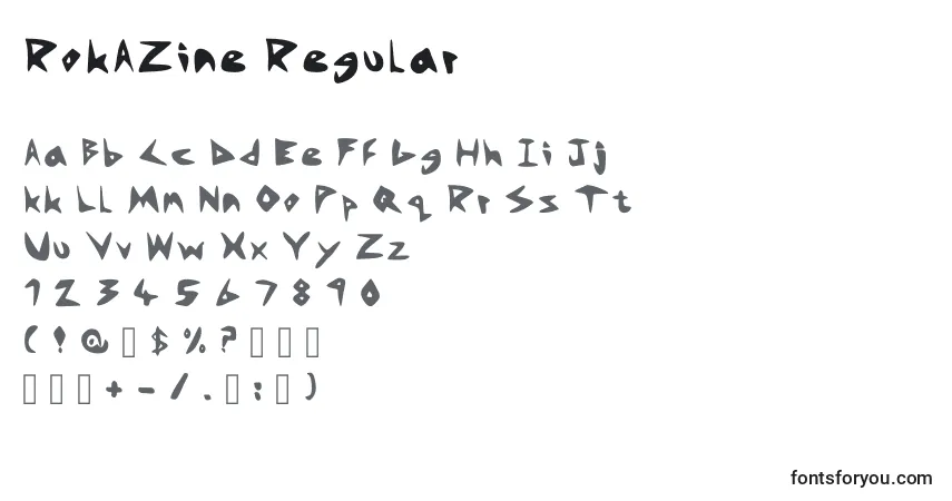 Schriftart RokAZine Regular – Alphabet, Zahlen, spezielle Symbole
