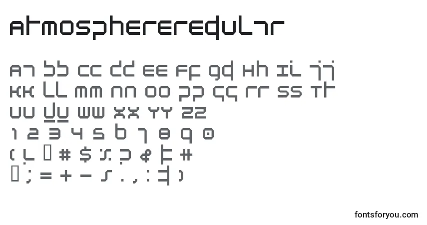 Шрифт AtmosphereRegular – алфавит, цифры, специальные символы