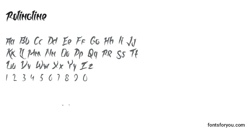 Schriftart Rolingline – Alphabet, Zahlen, spezielle Symbole