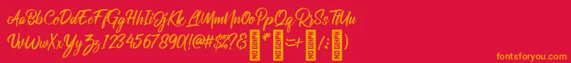 RolleteQaku Regular-Schriftart – Orangefarbene Schriften auf rotem Hintergrund