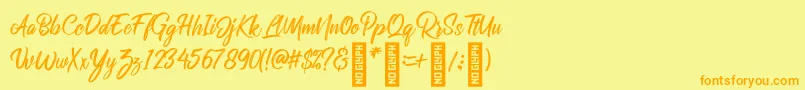 RolleteQaku Regular-Schriftart – Orangefarbene Schriften auf gelbem Hintergrund