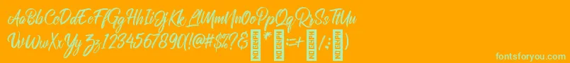 RolleteQaku Regular-Schriftart – Grüne Schriften auf orangefarbenem Hintergrund