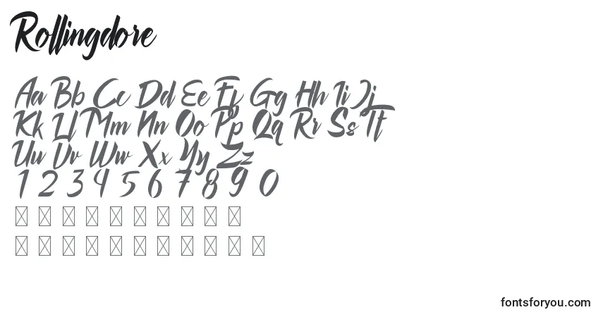 Czcionka Rollingdore – alfabet, cyfry, specjalne znaki
