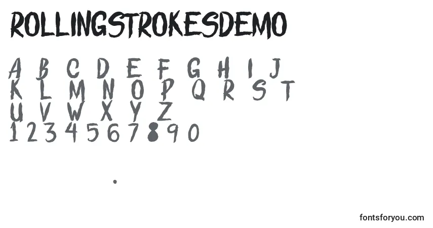 Czcionka ROLLINGSTROKESDEMO – alfabet, cyfry, specjalne znaki