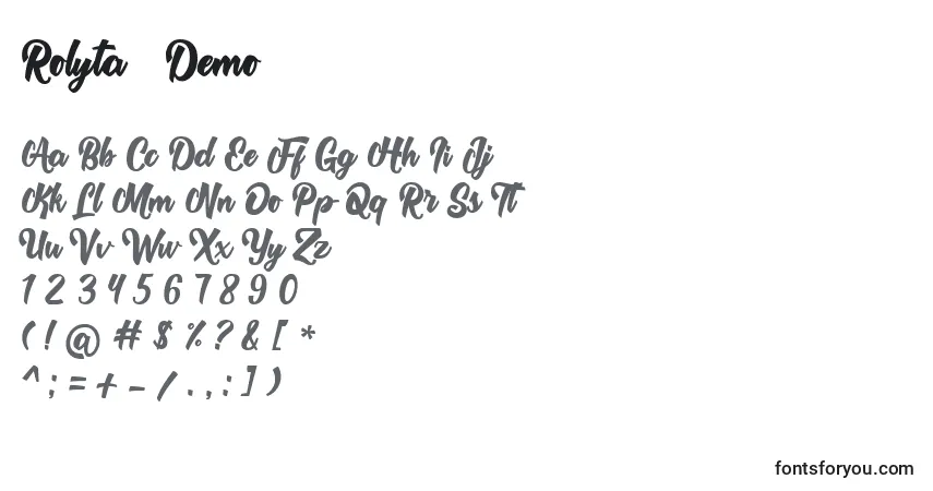 A fonte Rolyta   Demo – alfabeto, números, caracteres especiais