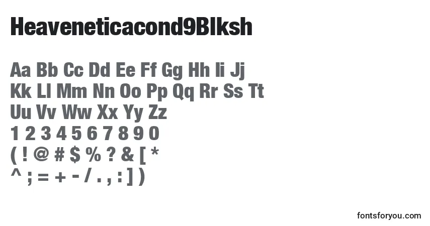 A fonte Heaveneticacond9Blksh – alfabeto, números, caracteres especiais
