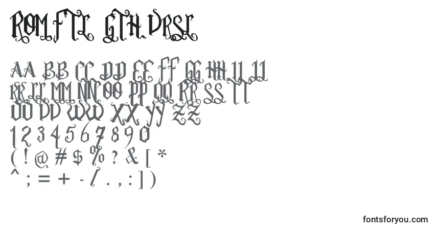 A fonte Rom Ftl  Gth Vrsl – alfabeto, números, caracteres especiais