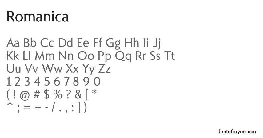 Schriftart Romanica – Alphabet, Zahlen, spezielle Symbole