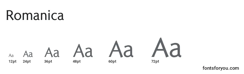 Размеры шрифта Romanica