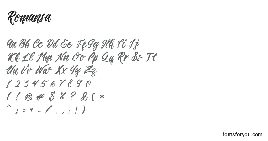 Шрифт Romansa (139056) – алфавит, цифры, специальные символы