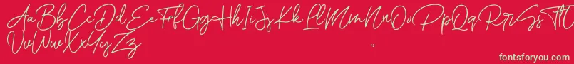 フォントRomantic Couple Script – 赤い背景に緑の文字