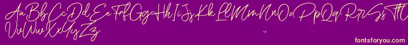 Fonte Romantic Couple Script – fontes amarelas em um fundo roxo