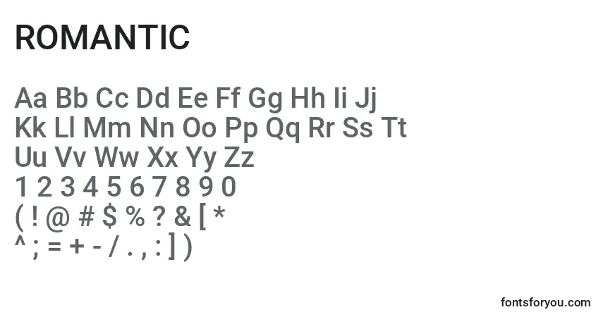 Schriftart ROMANTIC (139061) – Alphabet, Zahlen, spezielle Symbole