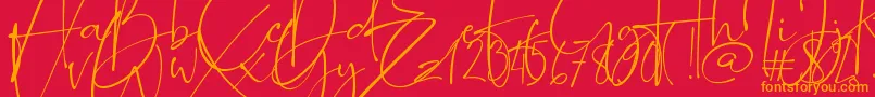 Romantically-Schriftart – Orangefarbene Schriften auf rotem Hintergrund