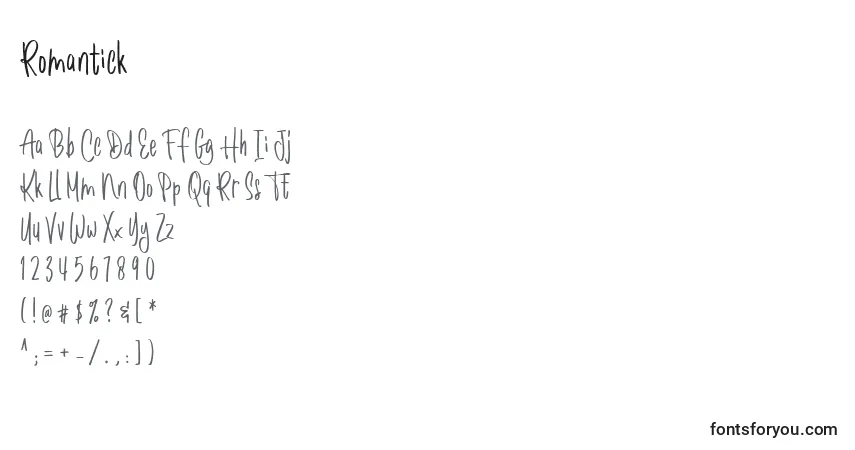 Шрифт Romantick (139068) – алфавит, цифры, специальные символы