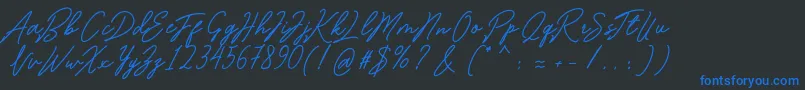 Romantina-Schriftart – Blaue Schriften auf schwarzem Hintergrund