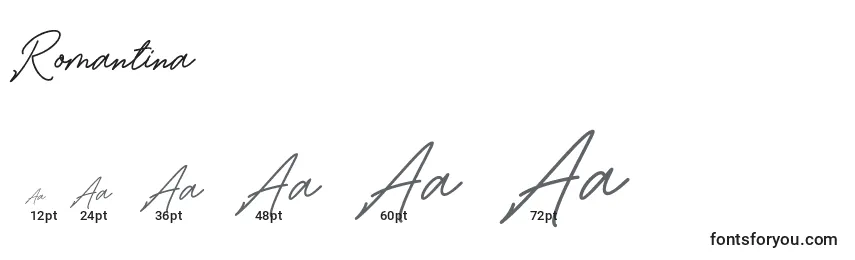 Размеры шрифта Romantina