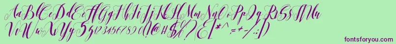 romantis momen Font – Purple Fonts on Green Background