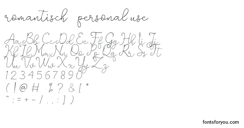 A fonte Romantisch   personal use – alfabeto, números, caracteres especiais