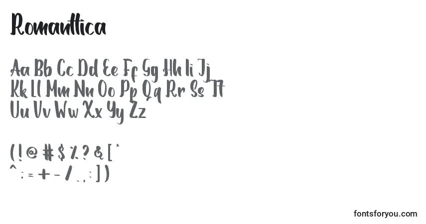Шрифт Romanttica – алфавит, цифры, специальные символы