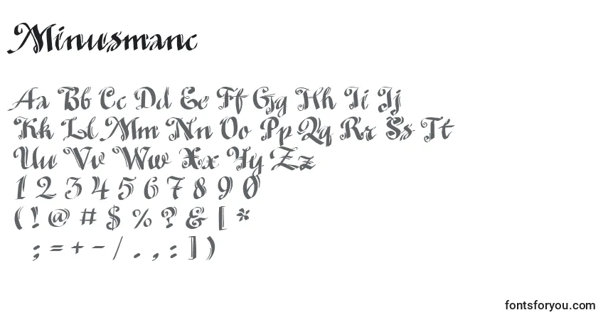 Schriftart Minusmanc – Alphabet, Zahlen, spezielle Symbole