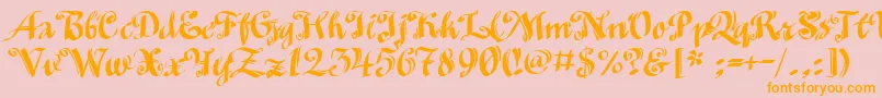 Minusmanc-Schriftart – Orangefarbene Schriften auf rosa Hintergrund