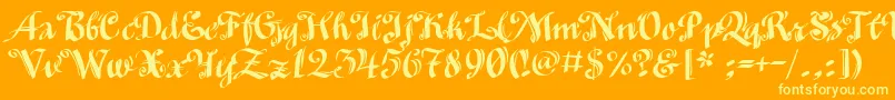 Minusmanc-Schriftart – Gelbe Schriften auf orangefarbenem Hintergrund