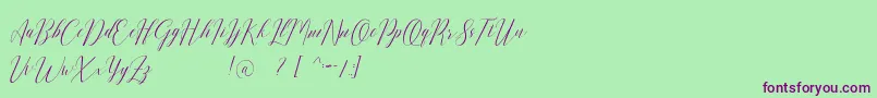 Romarya dafont-Schriftart – Violette Schriften auf grünem Hintergrund