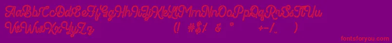 Romedhal Script Stamp-Schriftart – Rote Schriften auf violettem Hintergrund