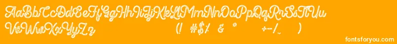 Romedhal Script Stamp-Schriftart – Weiße Schriften auf orangefarbenem Hintergrund