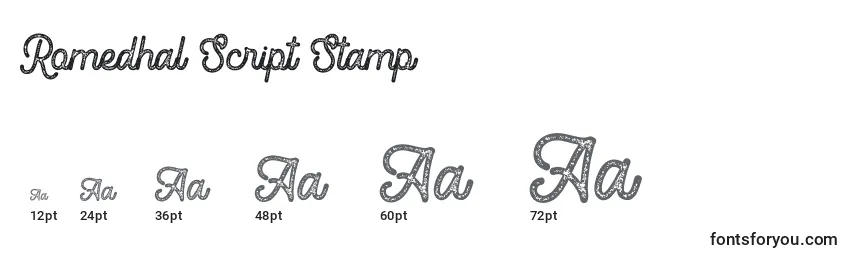 Romedhal Script Stamp-fontin koot