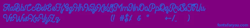 Romedhal Script Stamp-Schriftart – Blaue Schriften auf violettem Hintergrund