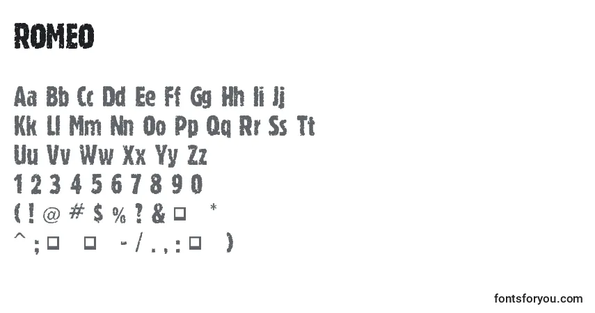 A fonte ROMEO (139085) – alfabeto, números, caracteres especiais