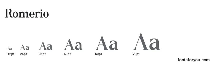 Размеры шрифта Romerio