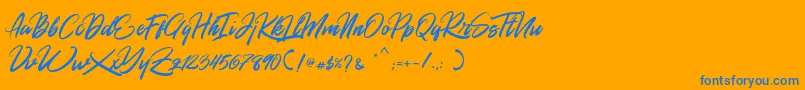 Rommantis-Schriftart – Blaue Schriften auf orangefarbenem Hintergrund